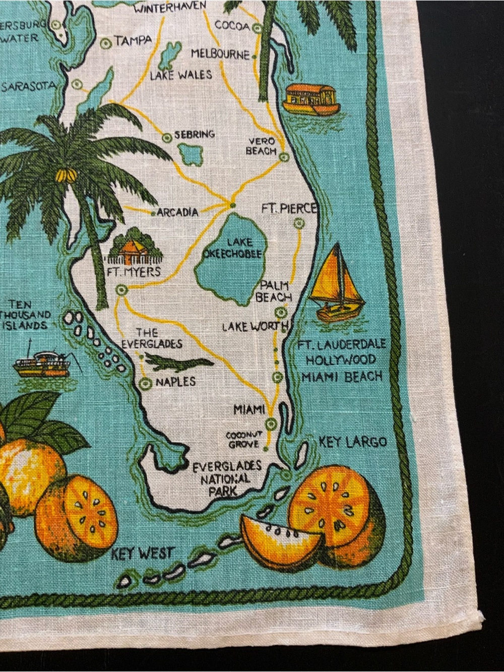 1950-60’s Florida tea towel. Pre-Disney. Rich and vibrant turquoise and orange - Picture 2 of 7